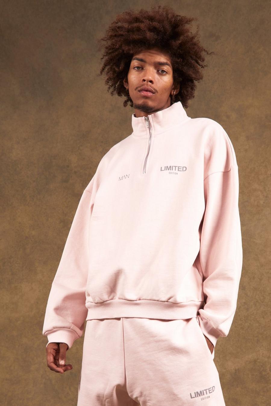 Oversize Limited Heavyweight Sweatshirt mit halbem Reißverschluss, Light pink image number 1