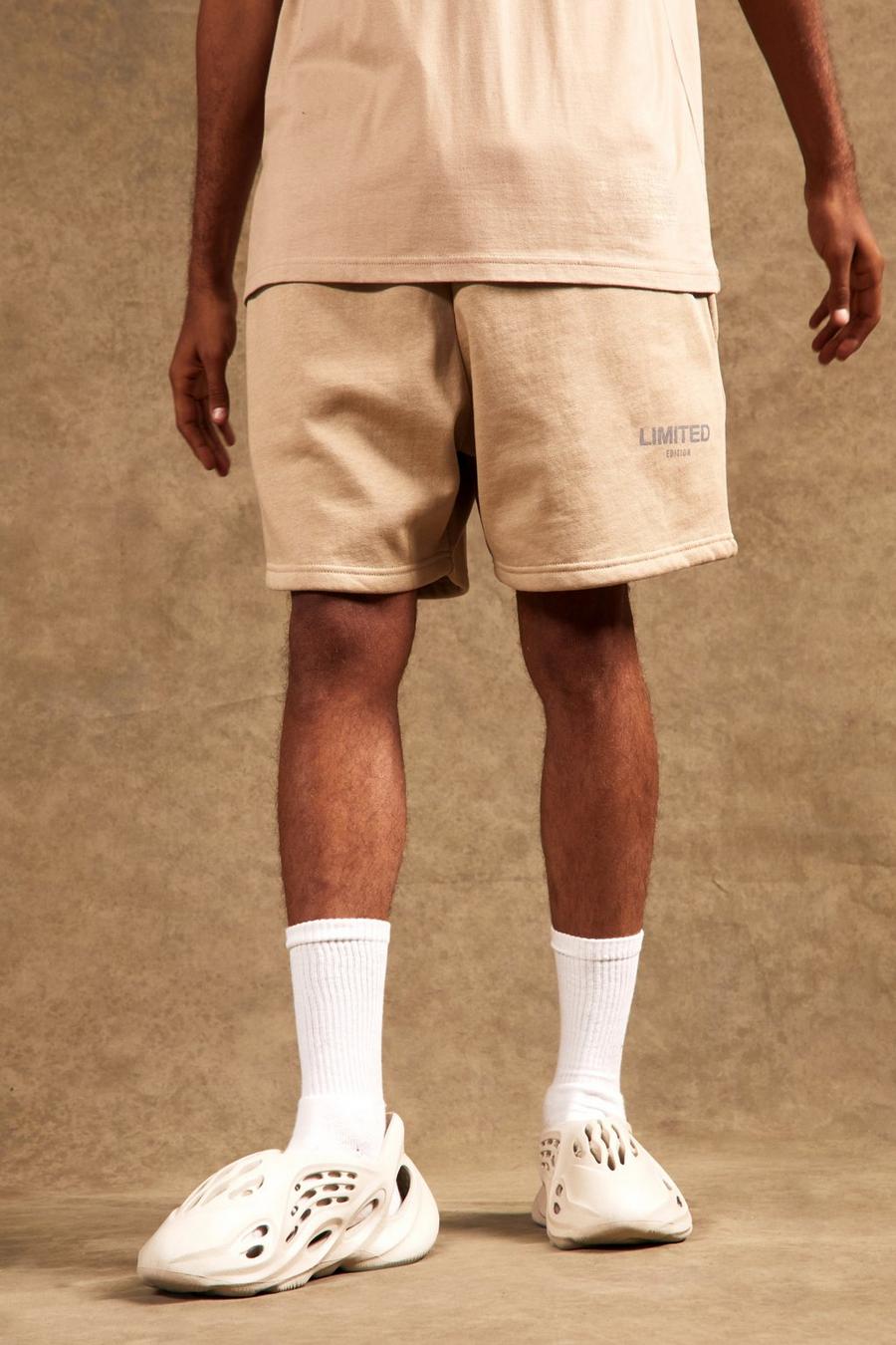Taupe beige Loose Length Mid Limited Jersey Shorts image number 1