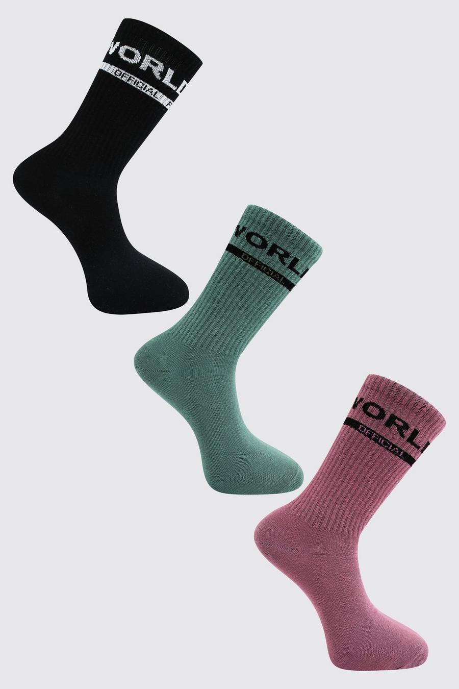 3er-Pack Socken mit großem Worldwide-Logo, Multi image number 1
