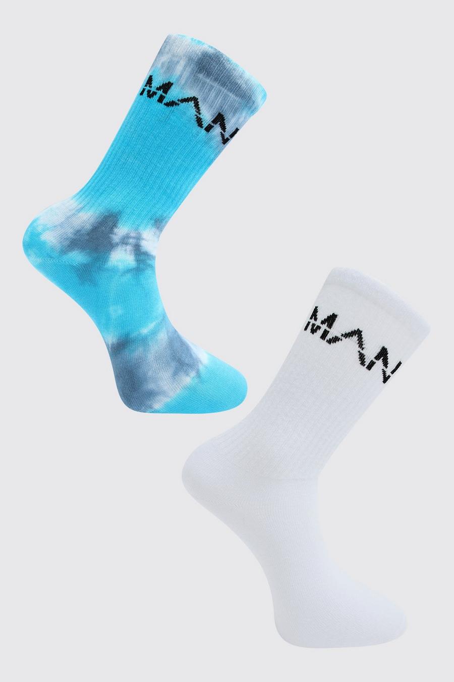 Teal 2 Pack Man Dash Tie Dye Socks image number 1