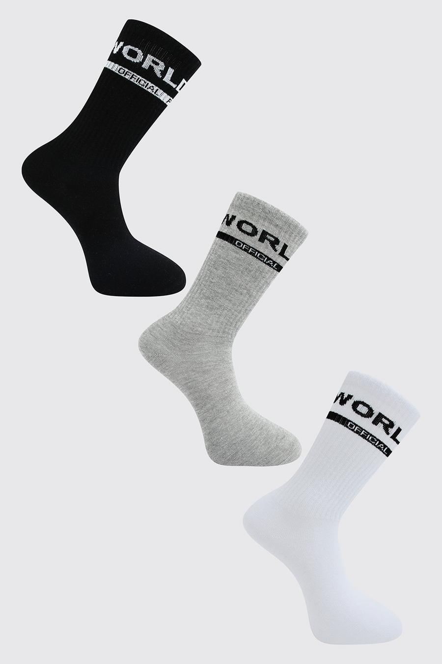 Multi 3 Pack Worldwide Large Branded Socks image number 1