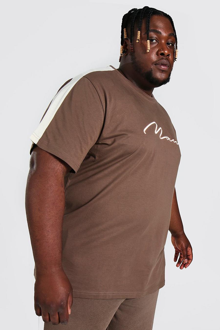 Chocolate brown Plus 3D Geborduurd Man T-Shirt Set Met Panelen image number 1