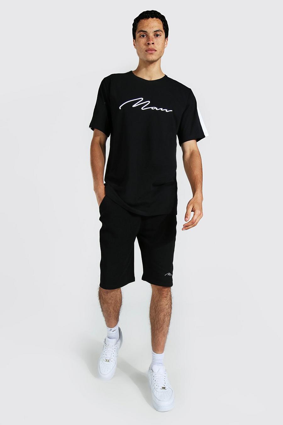 Black svart Tall - MAN T-shirt och shorts med paneler och brodyr image number 1