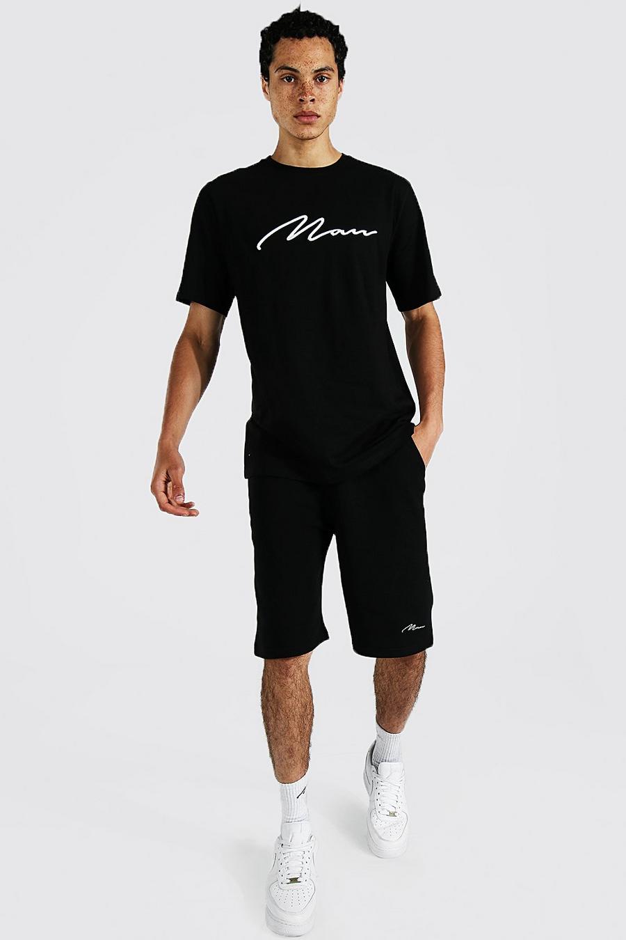 Black noir Tall 3D Geborduurd Man T-Shirt En Shorts Set image number 1