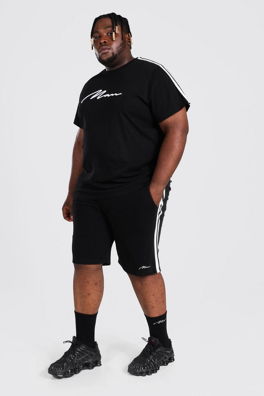 Black svart Plus - MAN T-shirt och shorts med brodyr och kantband image number 1