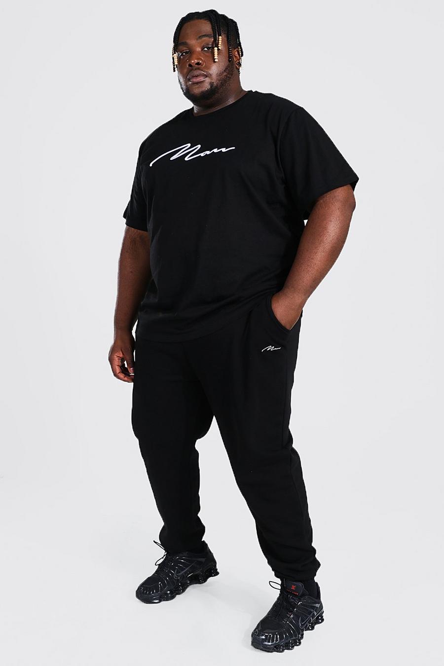 Black svart Plus - MAN T-shirt och joggers med brodyr image number 1