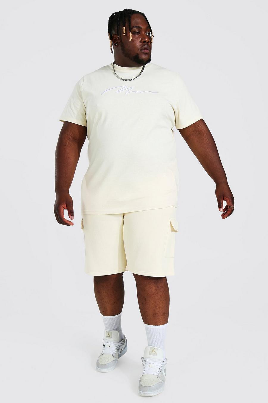 Pantaloncini coordinato stile Cargo Plus Size con ricami Man, Sand beige image number 1