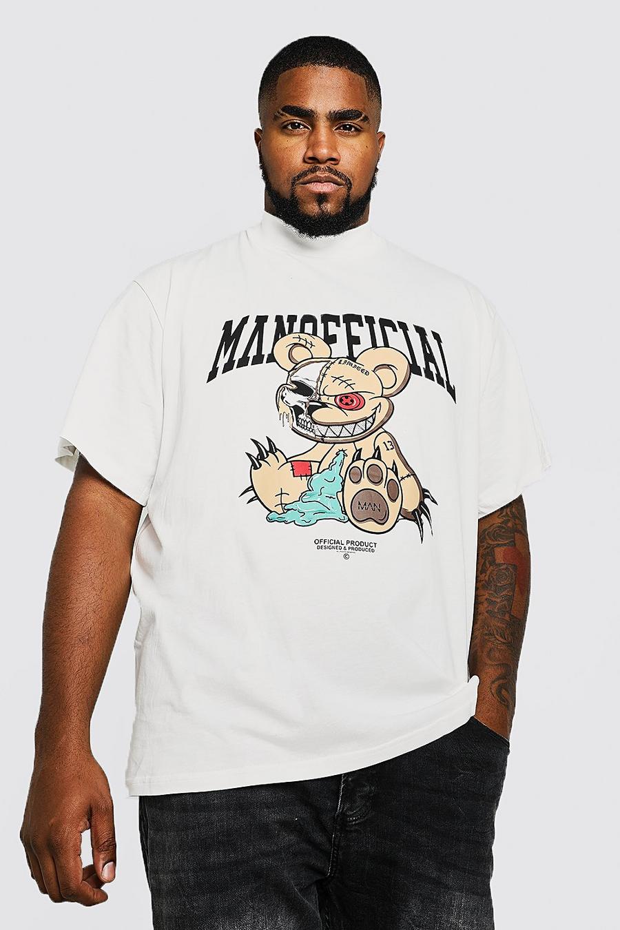 Camiseta holgada con pedrería de oso de peluche Plus, Crudo blanco image number 1