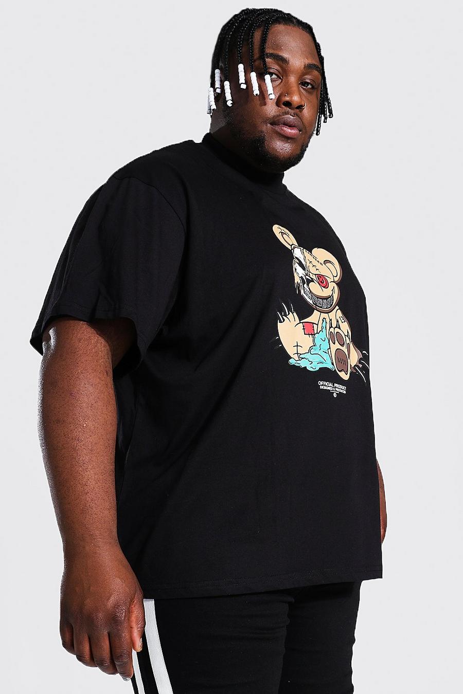 Camiseta holgada con pedrería de oso de peluche Plus, Negro image number 1