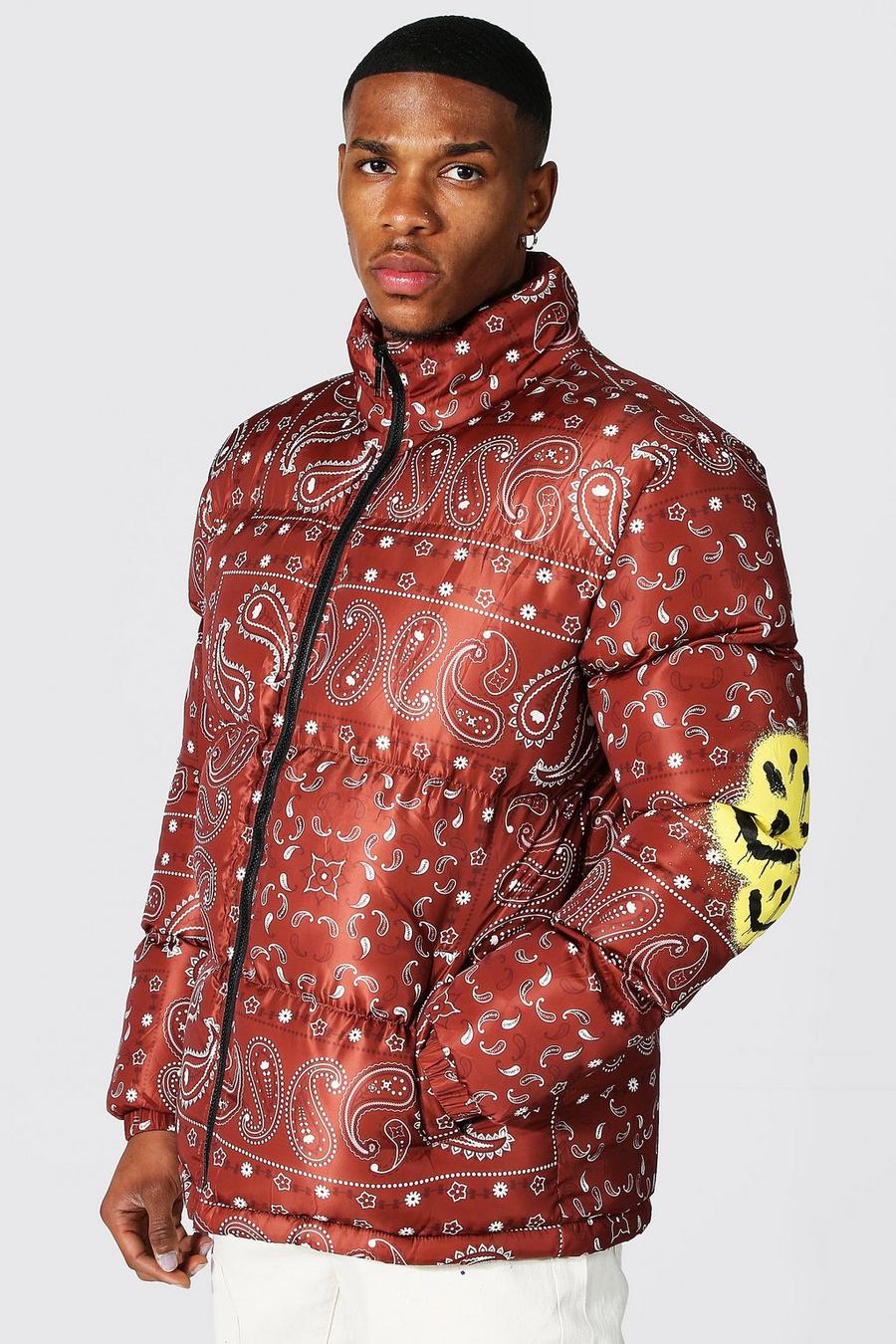 Rust Bandana Puffer With Drip Face Sleeves image number 1