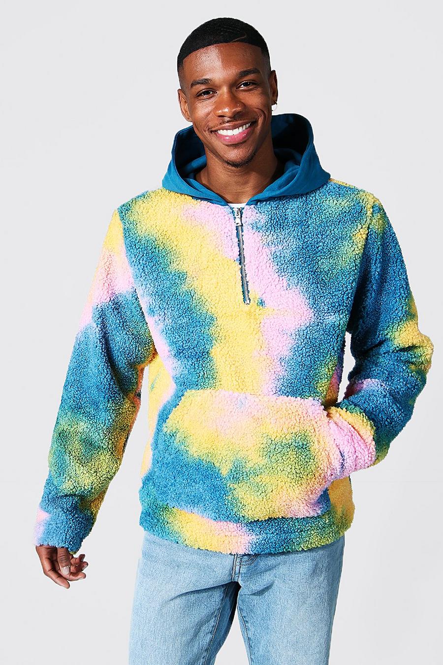 Giacca con cappuccio da infilare in montone sintetico effetto tie-dye, Multi multicolor image number 1