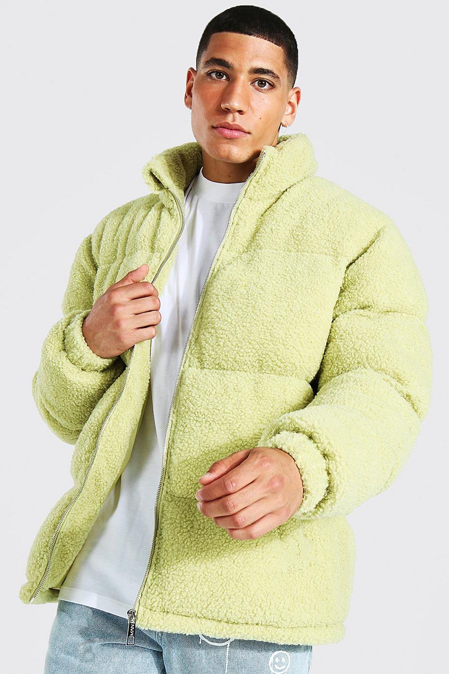 Lime green Borg Puffer Jacket image number 1