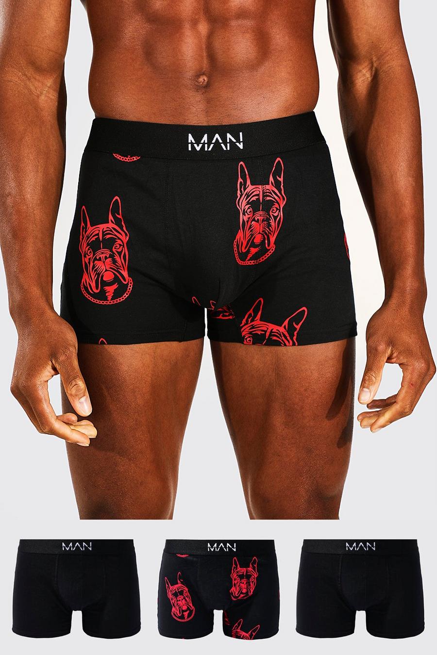 Lot de 3 boxers à motif bulldog - MAN, Black noir image number 1