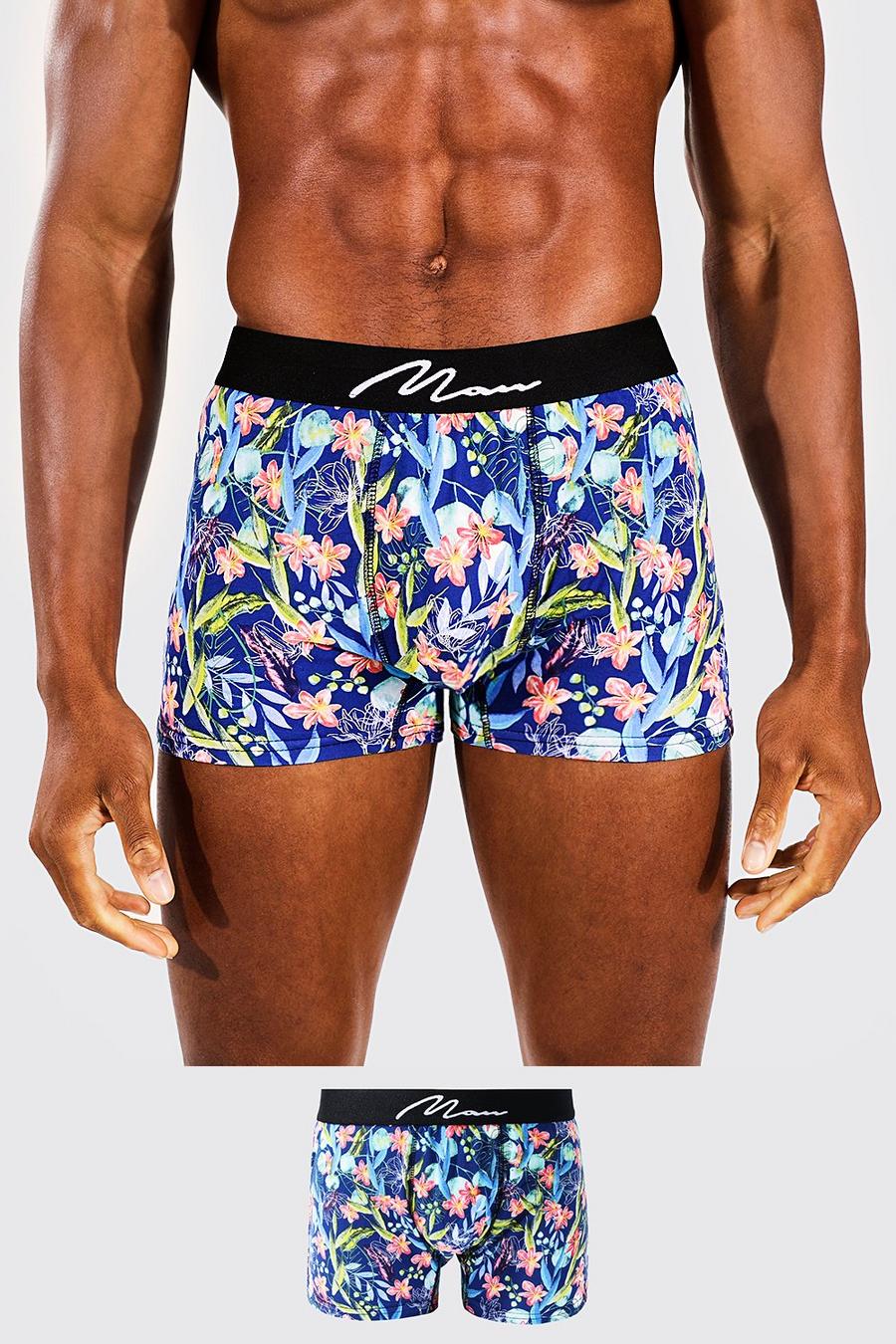 Klassische Man Signature Boxershorts mit floralem Print, Mehrfarbig multi