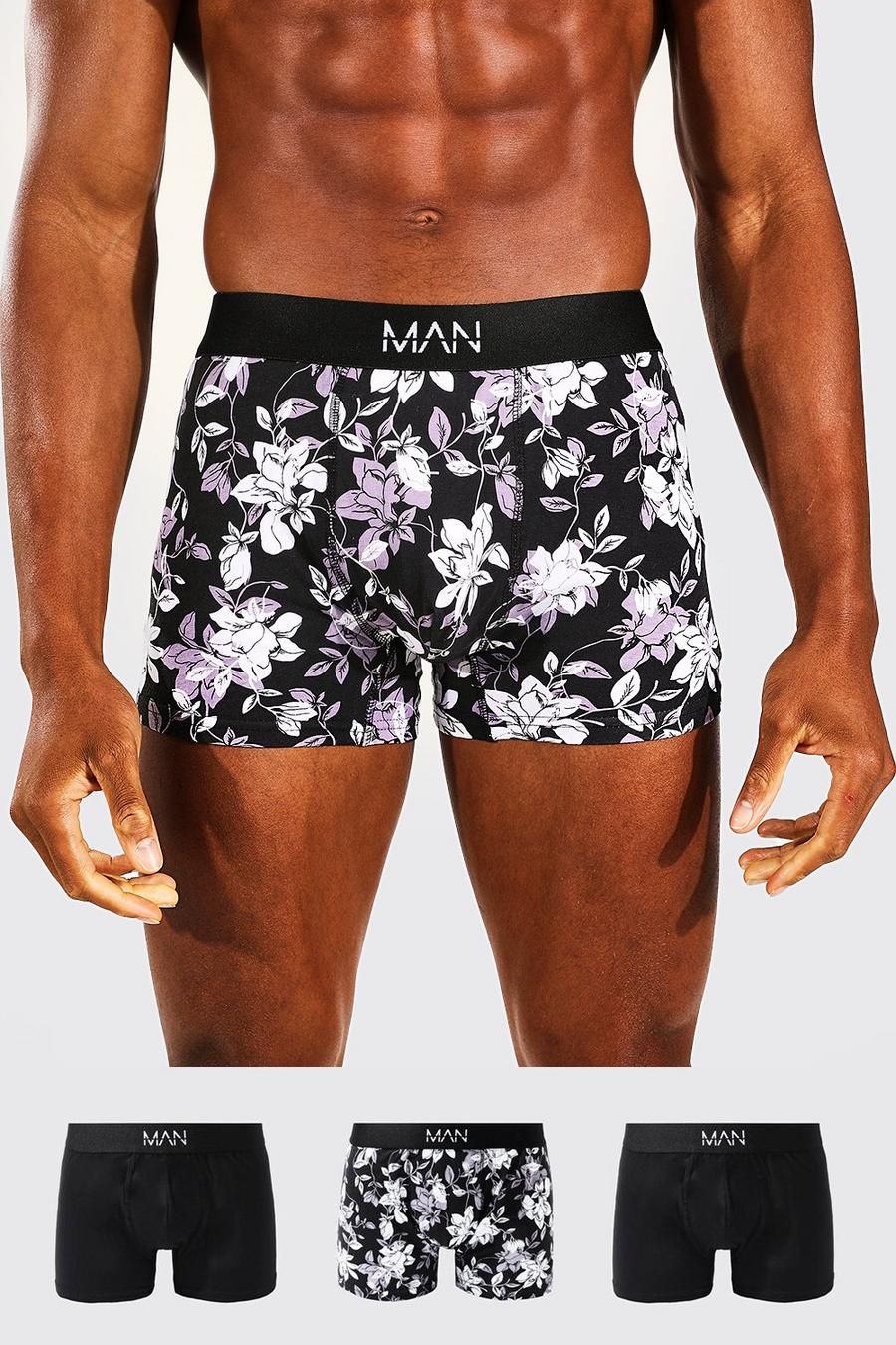 3er-Pack klassische florale Man-Dash Boxershorts, Black image number 1
