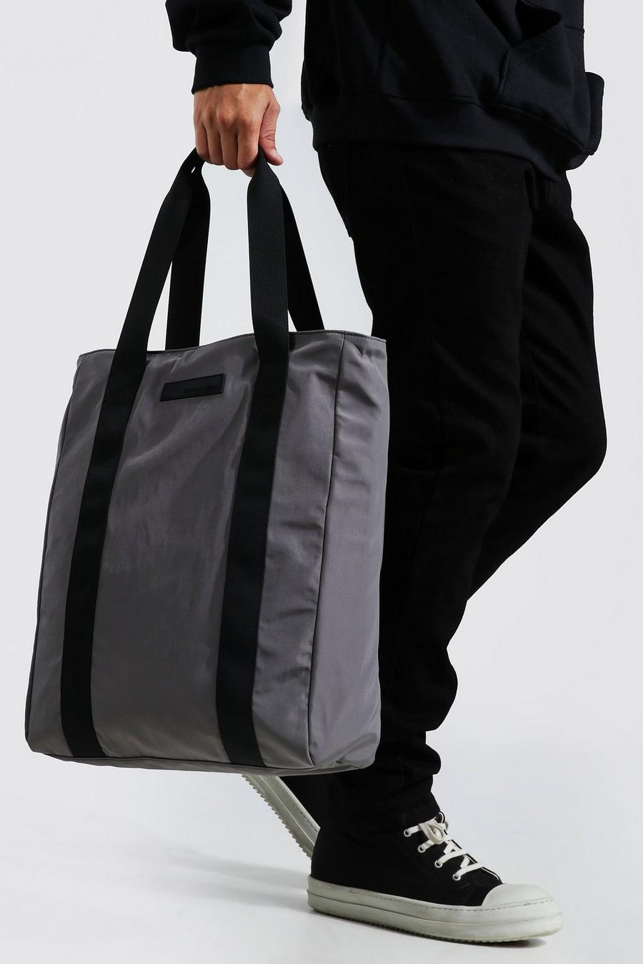 Charcoal gris Washed Nylon Tote Bag image number 1