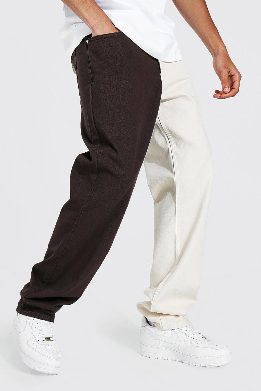 Chocolate brown Tall - Tvåfärgade jeans med ledig passform image number 1