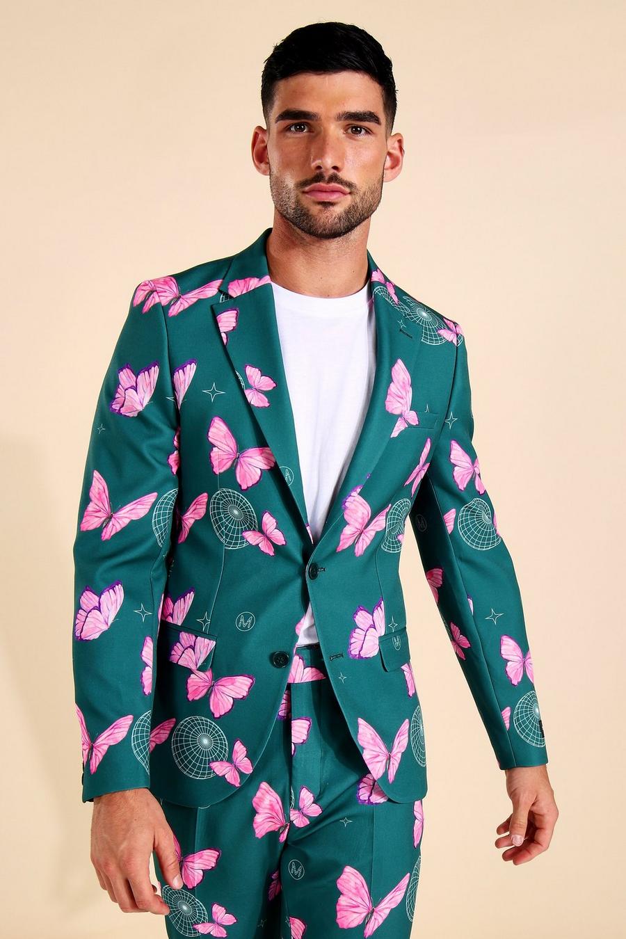 Teal green Single Breasted Butterfly Suit Jacket