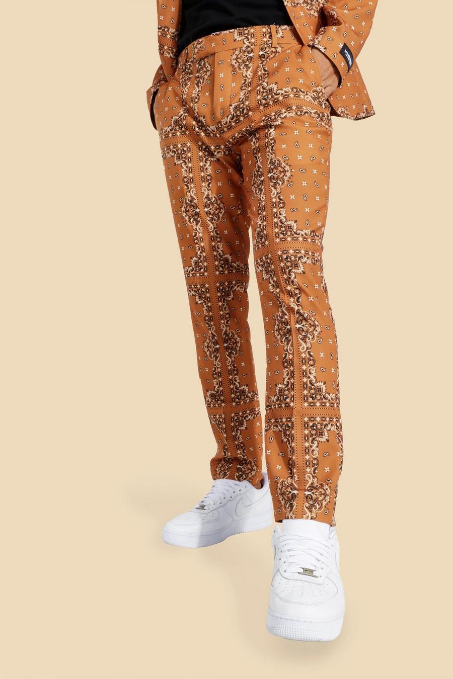 Tan brown Skinny Bandana Suit Pants image number 1
