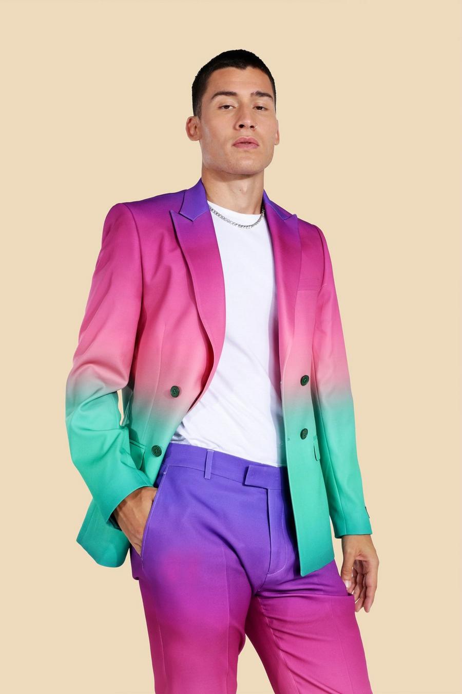 Multi Double Breasted Ombre Suit Jacket image number 1