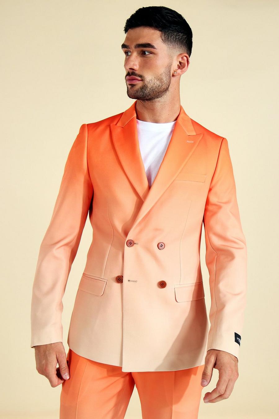Orange Double Breasted Ombre Suit Jacket image number 1
