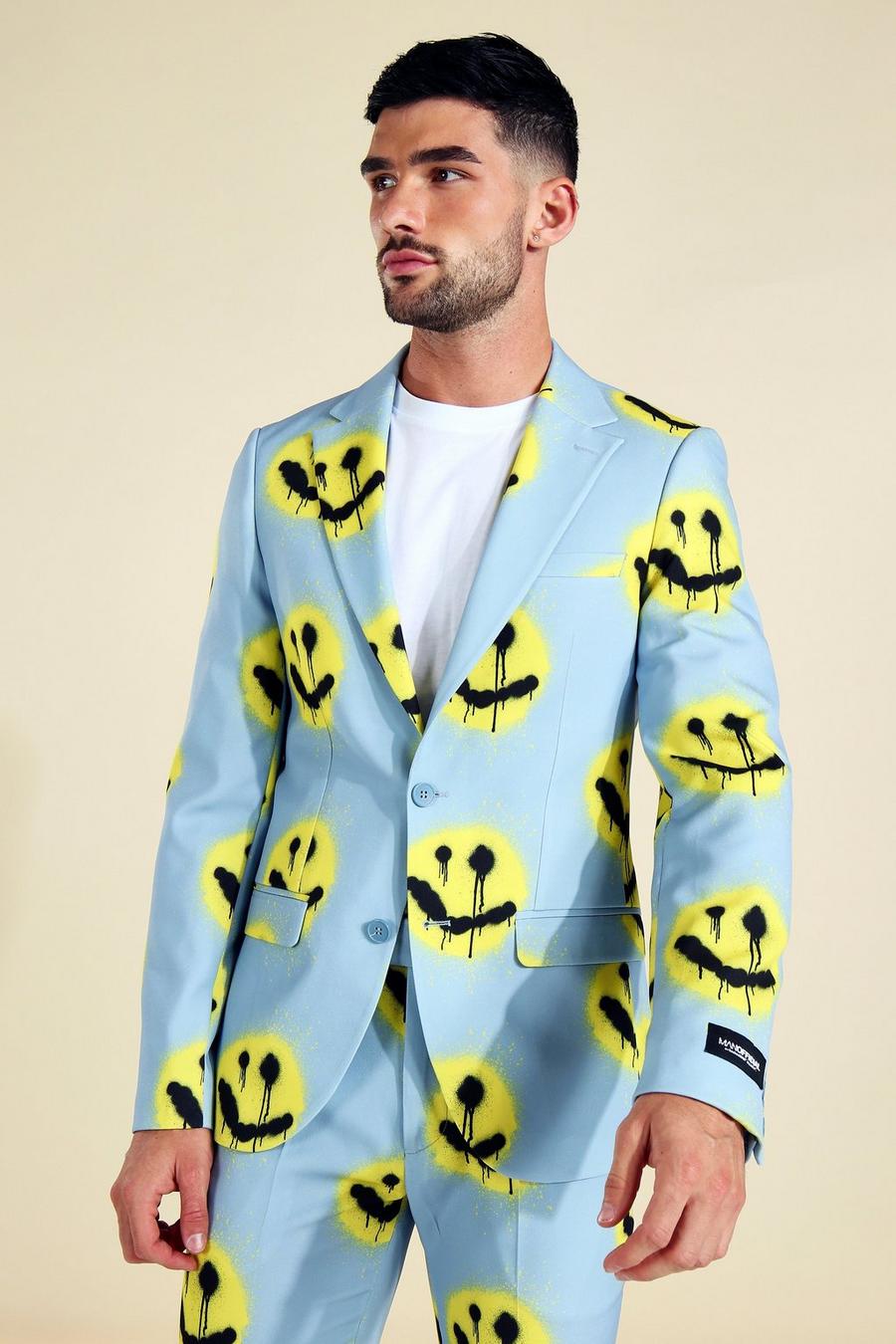 White Single Breasted Face Print Suit Jacket image number 1