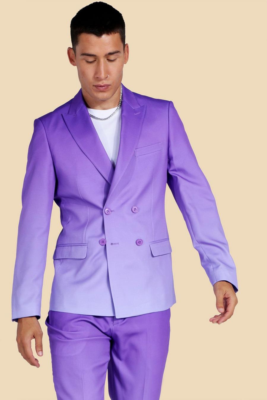 Purple Double Breasted Ombre Suit Jacket image number 1