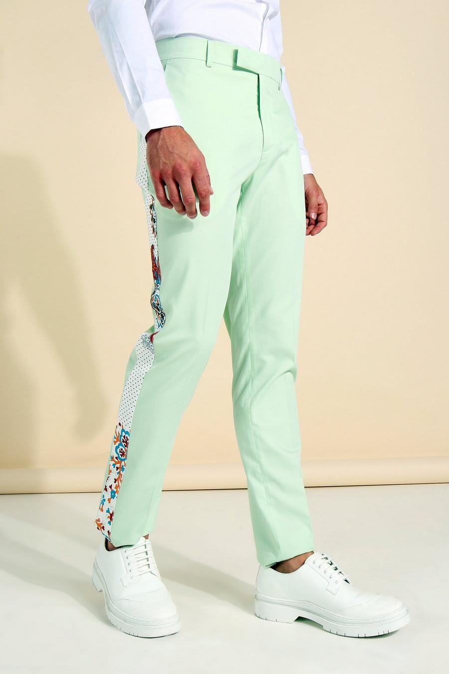 Pantaloni da completo Skinny Fit con striscia laterale in fantasia, Sage verde image number 1