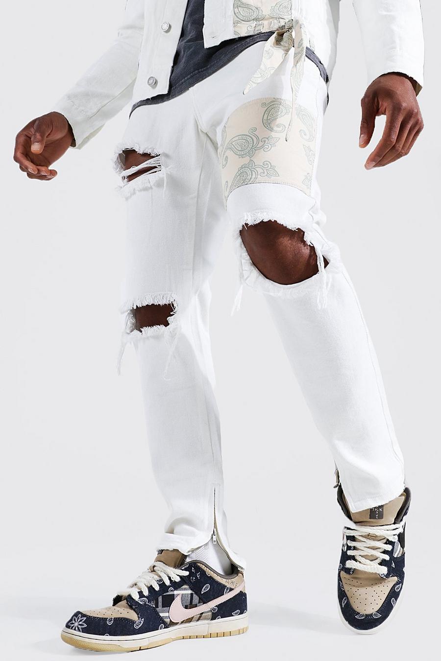 Ecru white Skinny Rigid Bandana Rip Jean image number 1