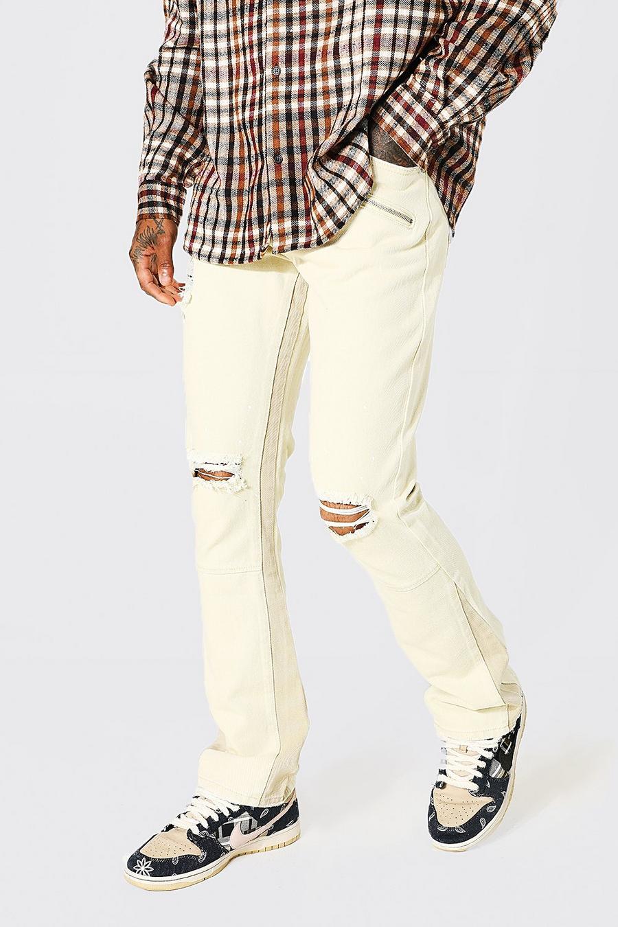 Ecru white Slim Fit Rigid Patchwork Jeans image number 1