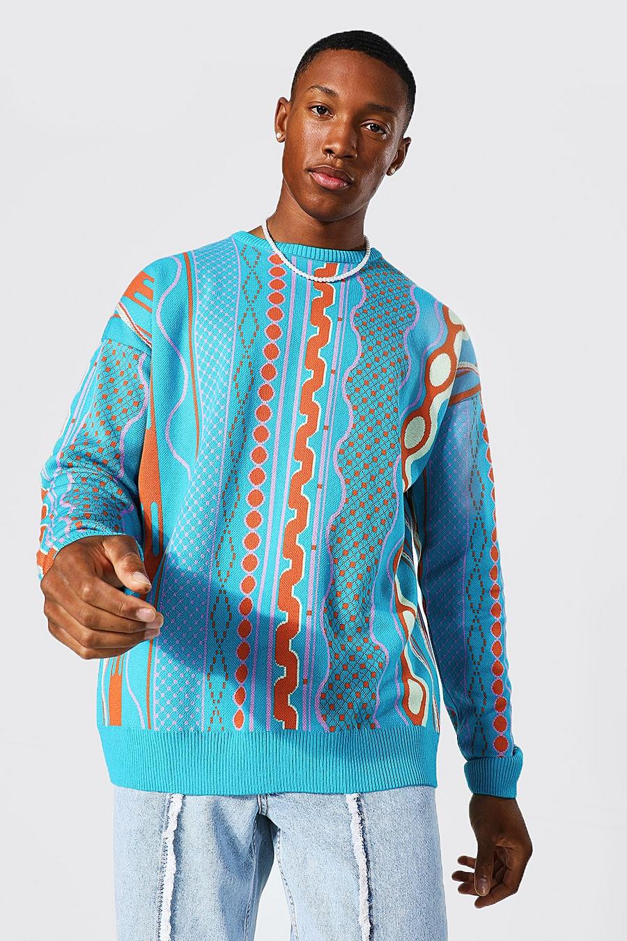 Strukturierter Pullover in Übergröße mit Streifen-Mix, Mehrfarbig multi image number 1