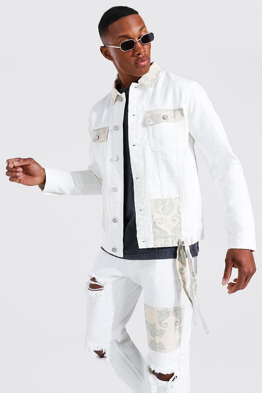 Veste en jean oversize à motif bandana, Ecru white image number 1