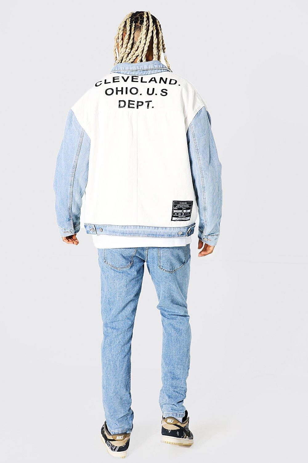 boohoo Mens Oversized Patchwork Denim Cagoule - Blue M