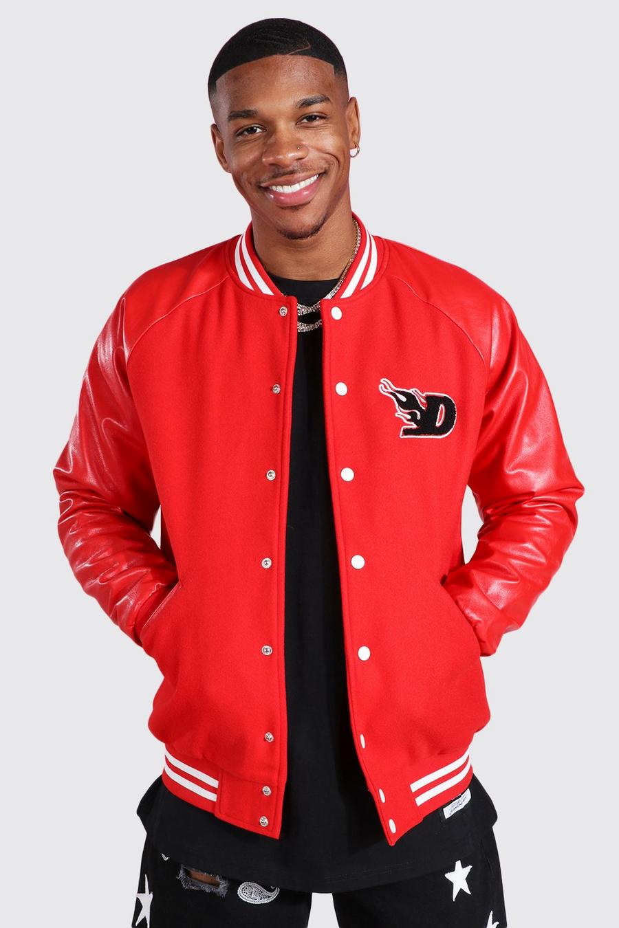 Bomber style universitaire avec logo D, Red rouge image number 1