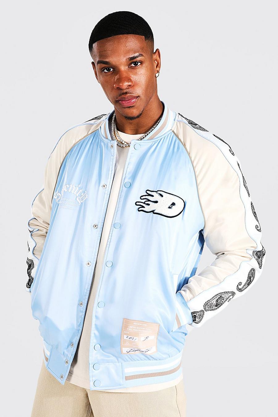 Giacca Bomber con pannelli in fantasia a bandana, Pastel blue image number 1