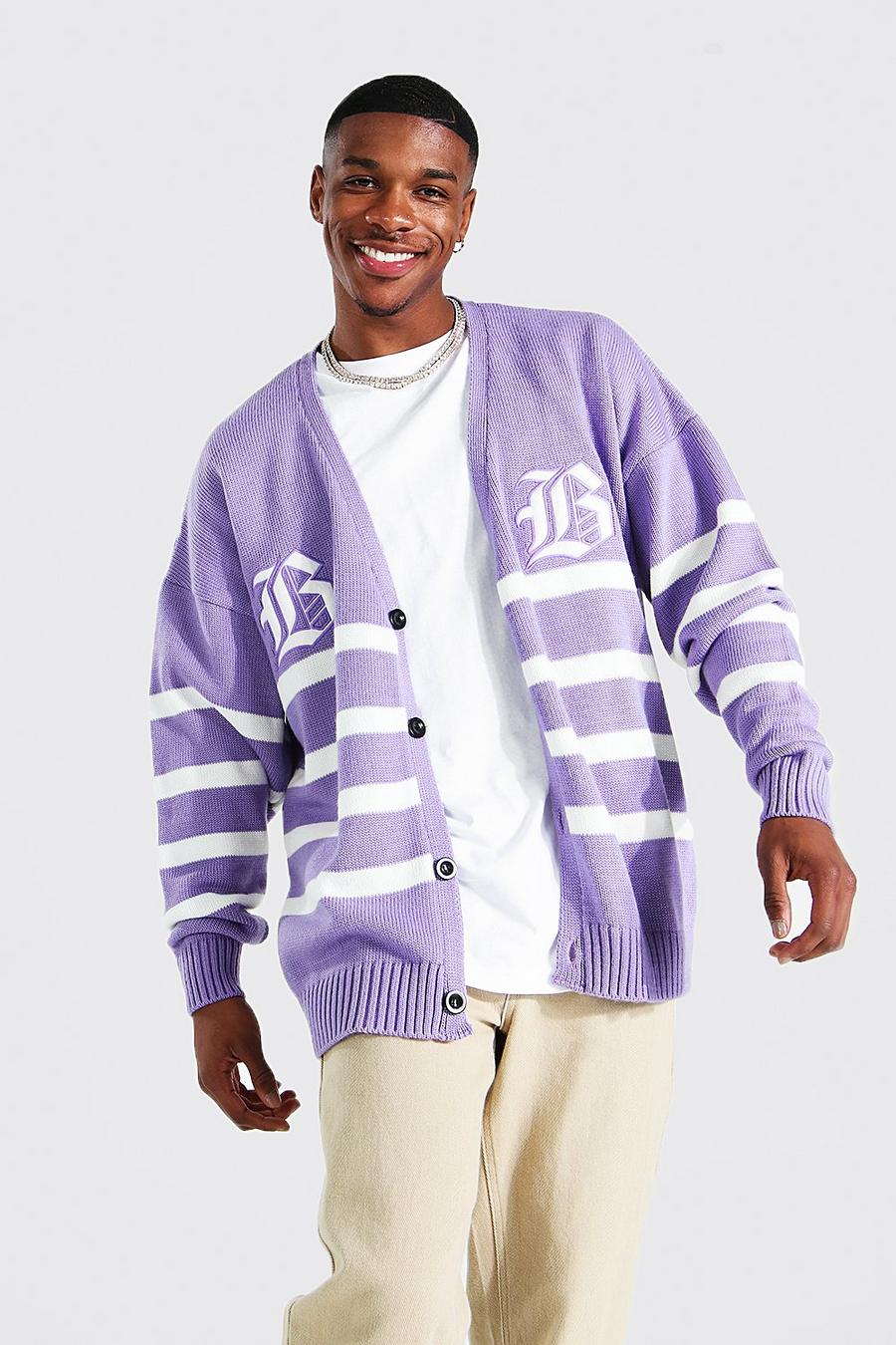Cardigan bicolore oversize à rayures, Purple violet image number 1