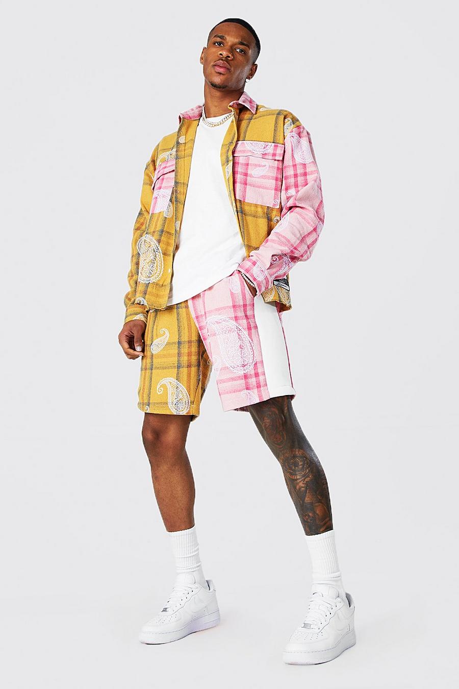 Kariertes Oversize Flannel-Hemd und Shorts, Pink image number 1