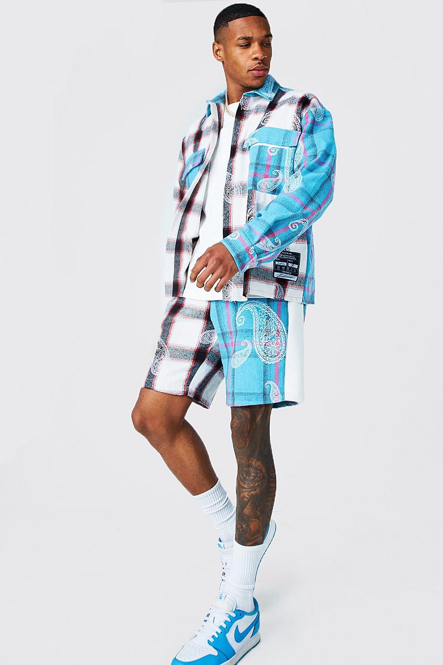 Check Oversized Flannel Set, Blue azzurro image number 1