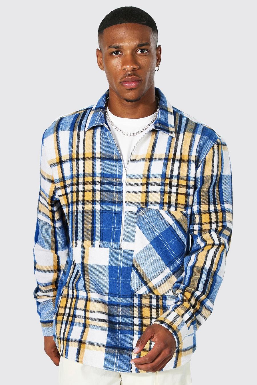 Check Heavy Brushed Flannel Overshirt, Blue image number 1