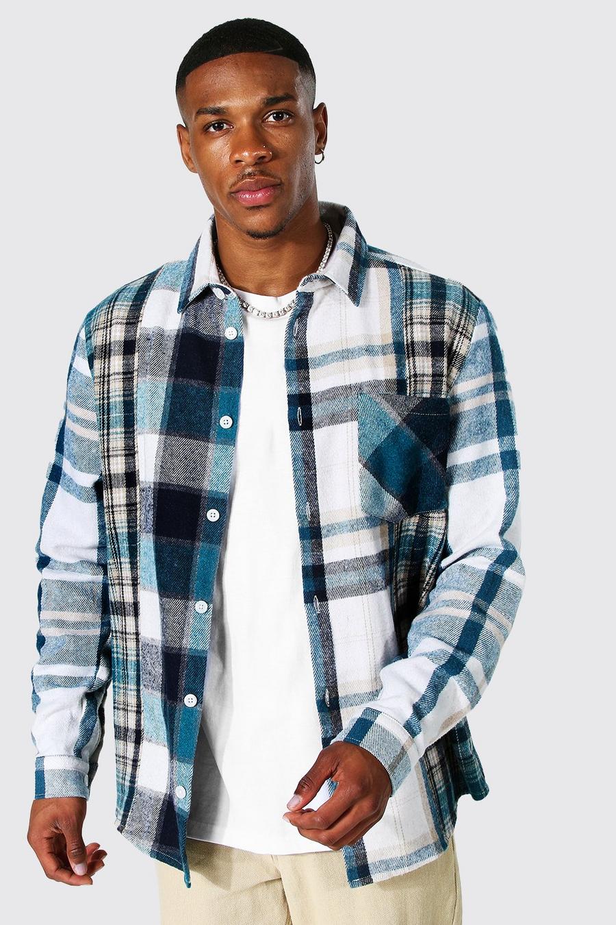 Blue blå Heavy Weight Check Overshirt image number 1