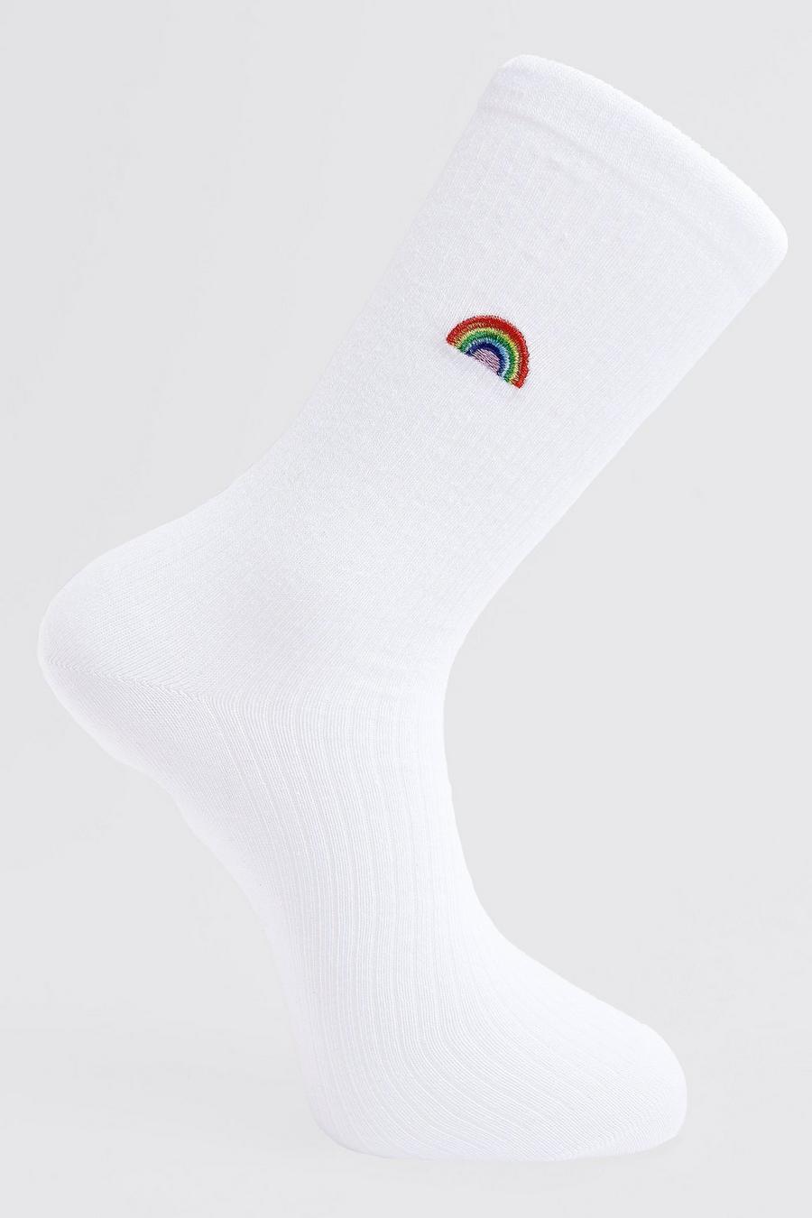 Bestickte Socken mit Regenbogen, White blanc image number 1