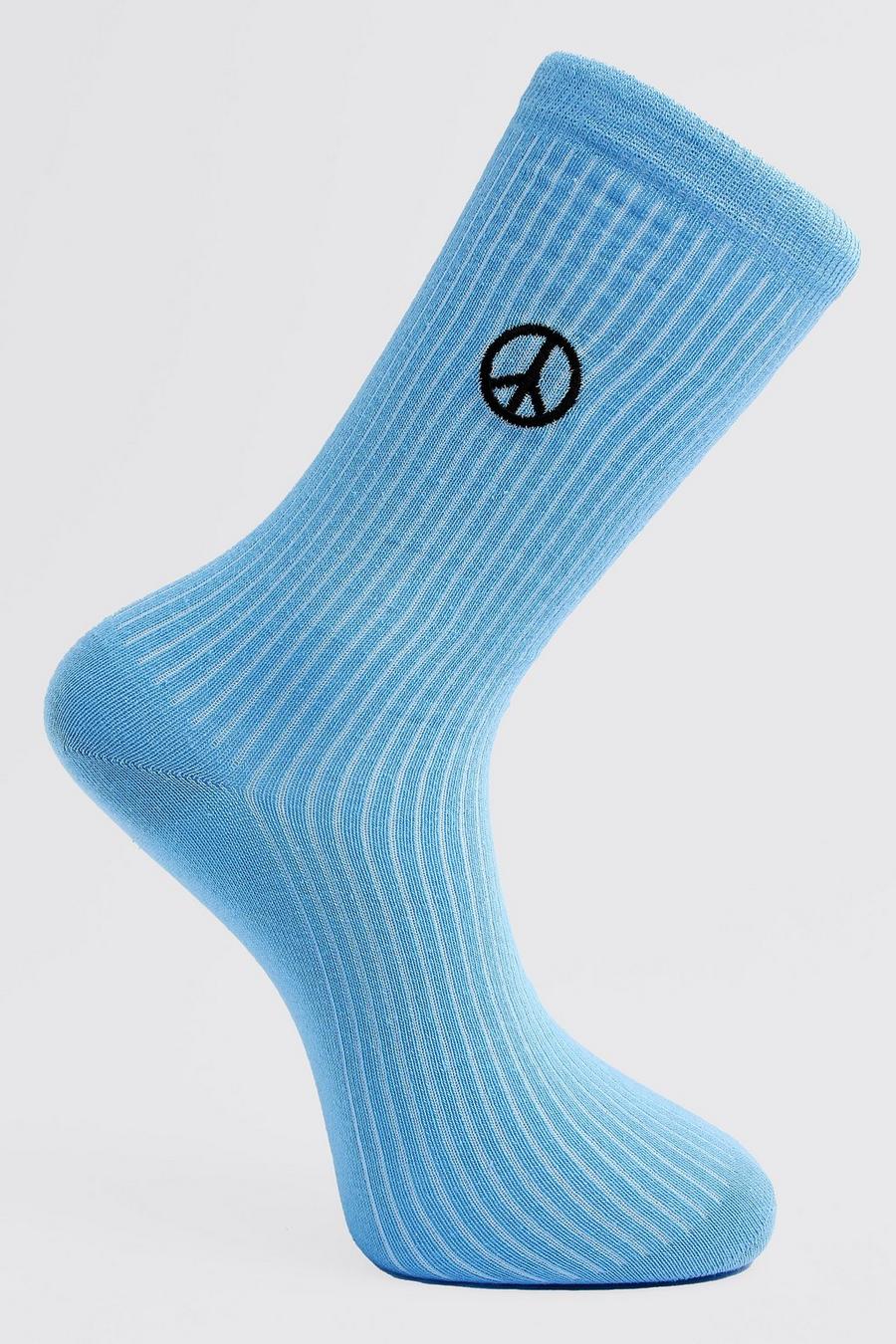 Blue bleu Peace Embroidered Socks image number 1