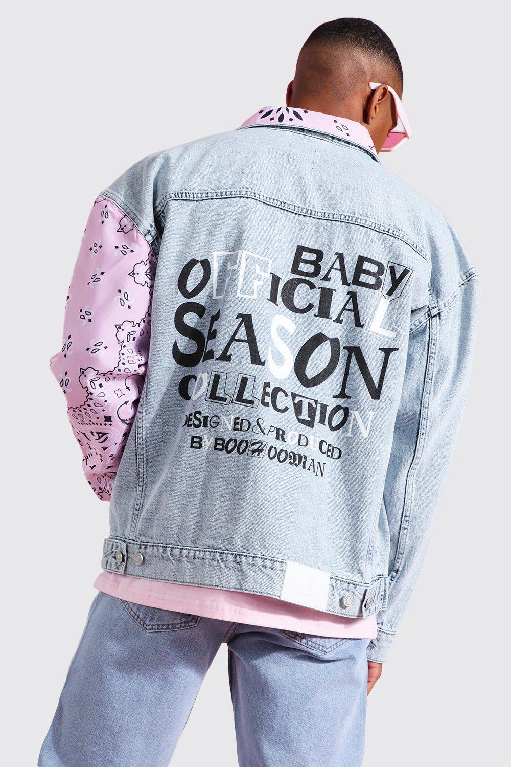 Oversized Patchwork Print Denim Jacket | boohoo