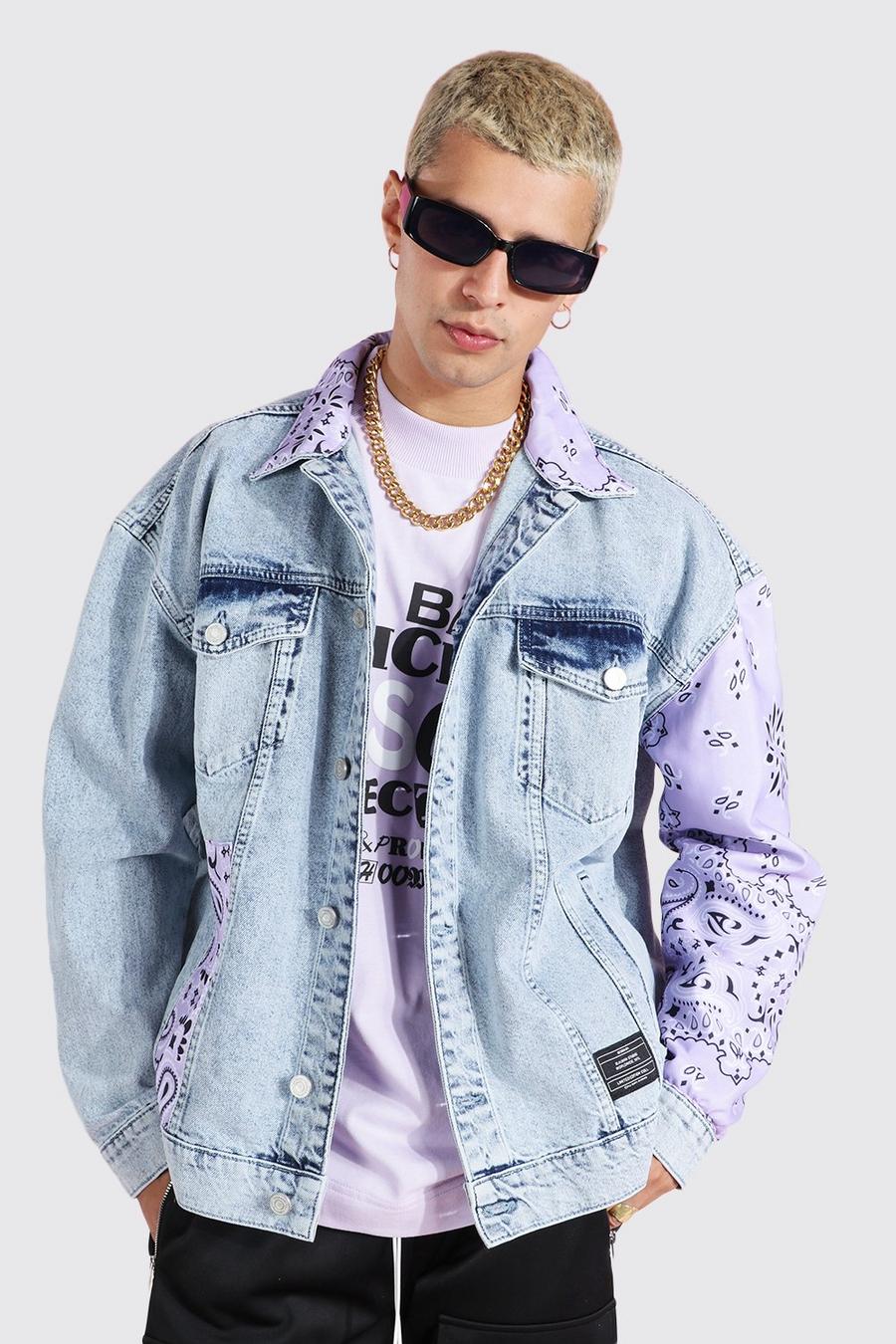 Lilac Oversize jeansjacka med patchwork image number 1