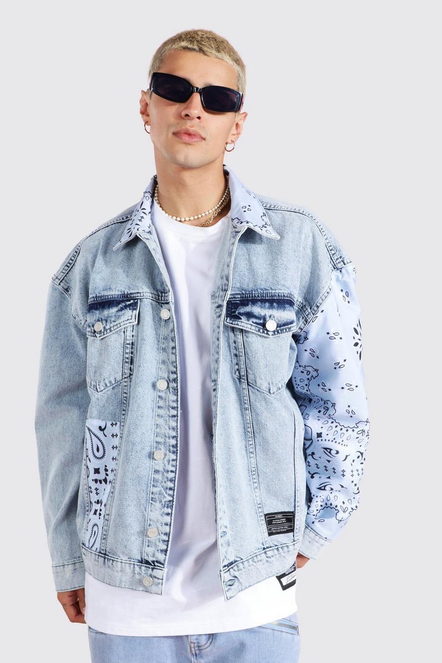Blue Oversize jeansjacka med patchwork image number 1