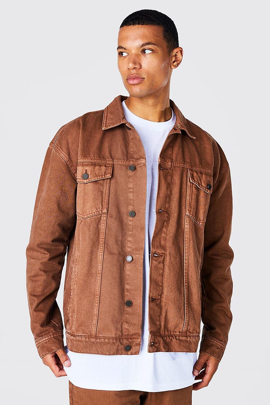 Chocolate brun Tall Oversized Denim Jacket image number 1