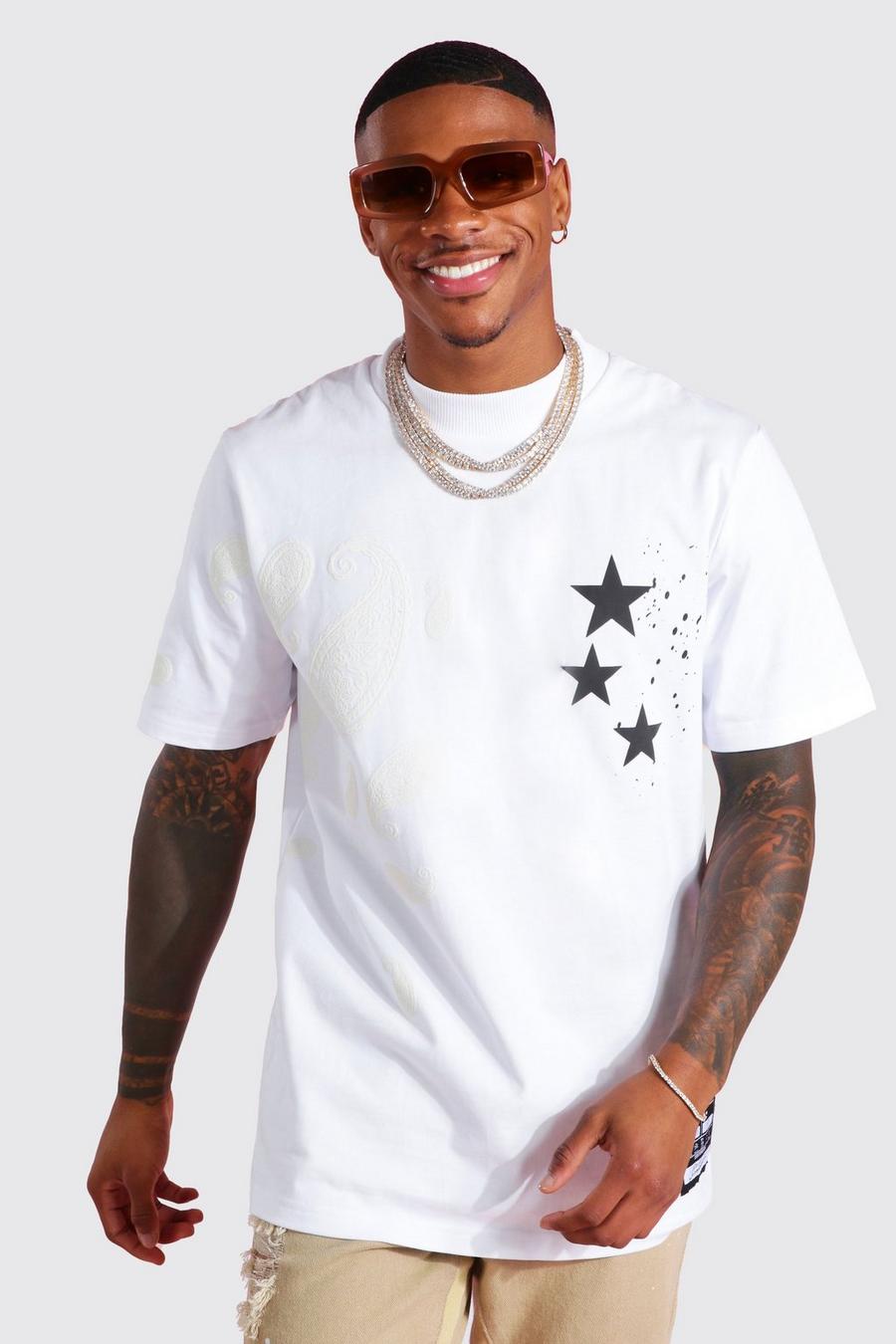 Camiseta con bordado de estrellas, White bianco image number 1