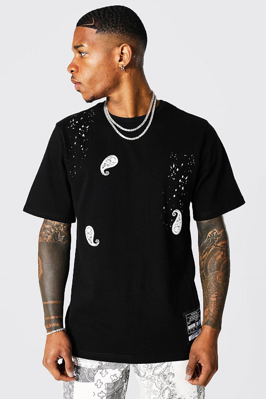Black noir Paisley Paint Splatter T-Shirt image number 1
