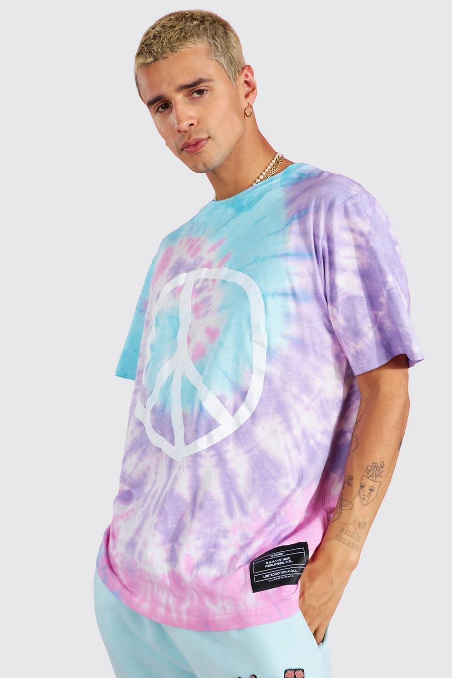 Blue Peace Sign Tie Dye T-Shirt image number 1