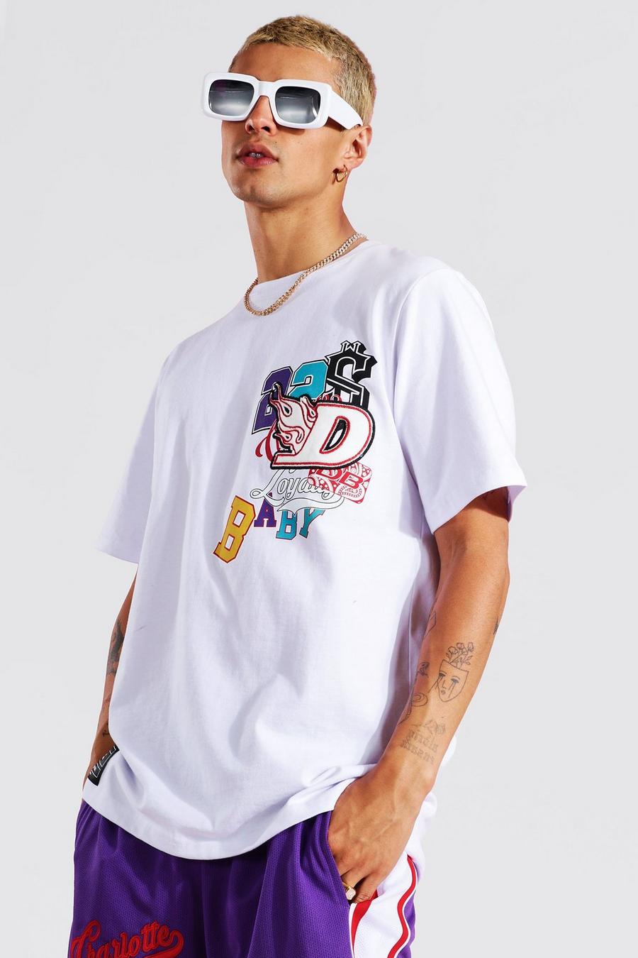 Camiseta con estampado y letra D, White blanco image number 1